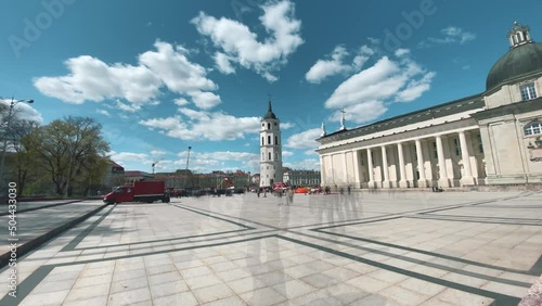 Vilnius, Lithuania, Cathedral Square (Katedros aikštė) timelapse, bell tower photo