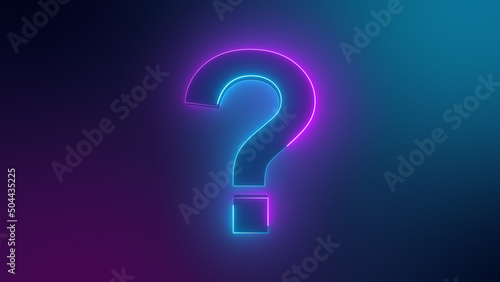 Big question mark sign. Neon colored digital 3D big question illustration. Cyberspace questions ask doubts and confusing problems. 3D computer generated image.