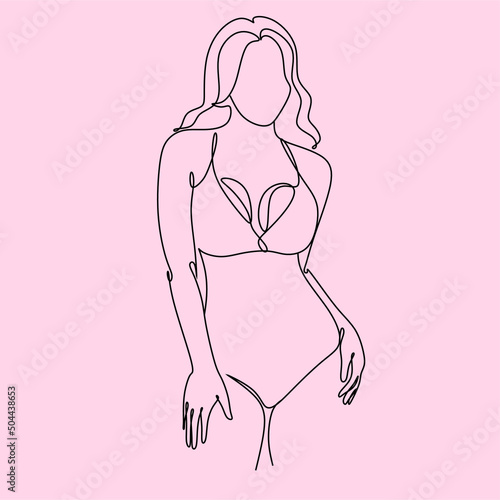 Beautiful girl in a bathing suit Line Art. Summer illustration of a girl on the beach line drawing,Minimalists logo for lingerie