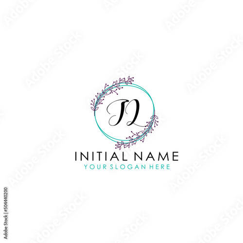 Initial letter JL handwriting with floral frame template photo