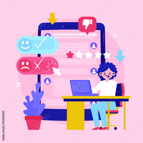 Bad review concept design. Online negative user feedback. 
Customer experience ranking. Dislike, complaint, bad rate. Web comment. Angry client testimonial. Social survey result. Vector illustration. 