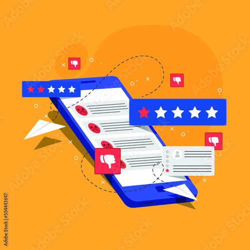 Bad review concept design. Online negative user feedback. 
Customer experience ranking. Dislike, complaint, bad rate. Web comment. Angry client testimonial. Social survey result. Vector illustration. 