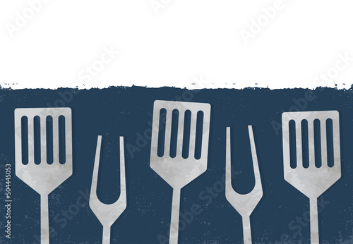 A set of grilling tools in a cut paper style with textures
