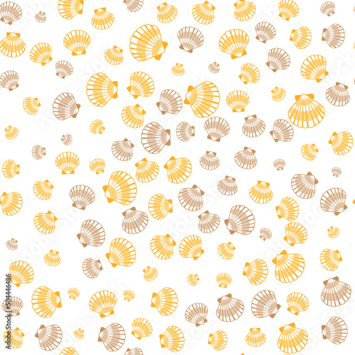 Seashell pattern, marine conch repeating vector background. Bivalve mollusk cockleshell, oceanic sea shell seamless textile pattern. Scallop fabric, beach symbol. Summer seashell graphic design.