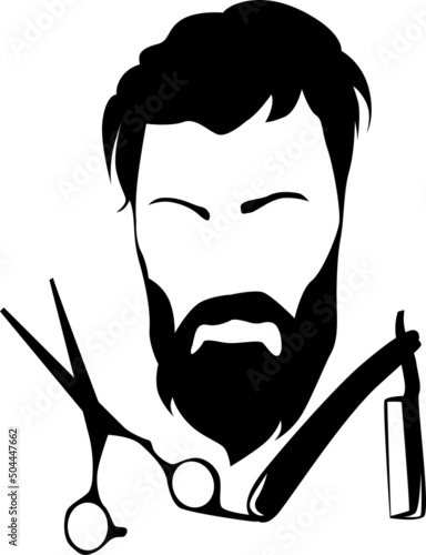 Vector silhouette of a man with beard and a scisor with beard blade photo