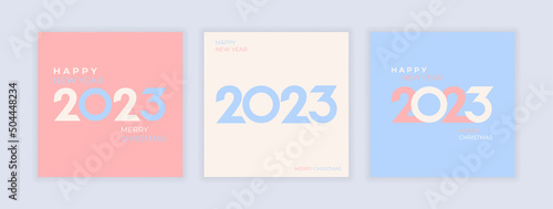 2023 New year poster set in minimalistic style, postel color