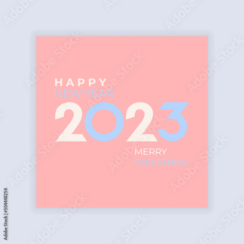 2023 New year poster in minimalistic style, postel color photo