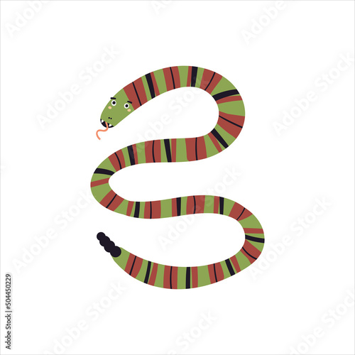 Cute snake vector illustration. Funny hand drawn exotic  character. Happy terrarium animal isolated on white background. Childish t shirt print design python