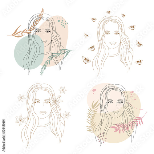 Portrait of a beautiful young woman. Set.