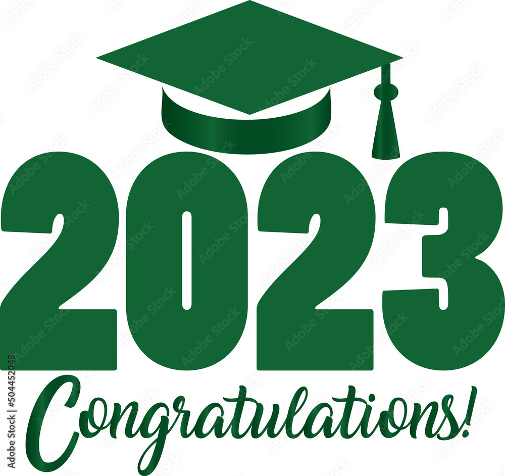 Green 2023 Congratulations with Graduation Cap Stacked Graphic Stock