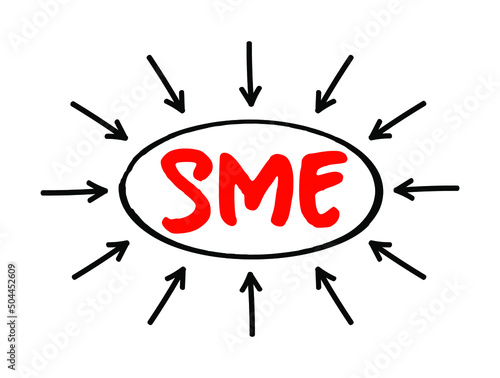 SME Small And Medium-sized Enterprises - businesses whose personnel numbers fall below certain limits, acronym text concept with arrows