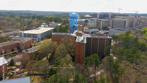 Descending Aerial View of University of North Carolina Chapel Hill Campus photo