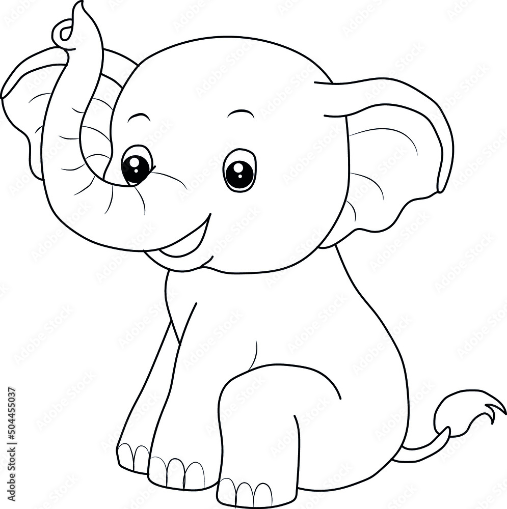 Elephant coloring page for kids Hand drawn elephant outline illustration Stock Vector | Adobe Stock