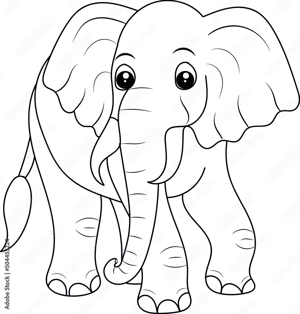 Elephant coloring page for kids Hand drawn elephant outline