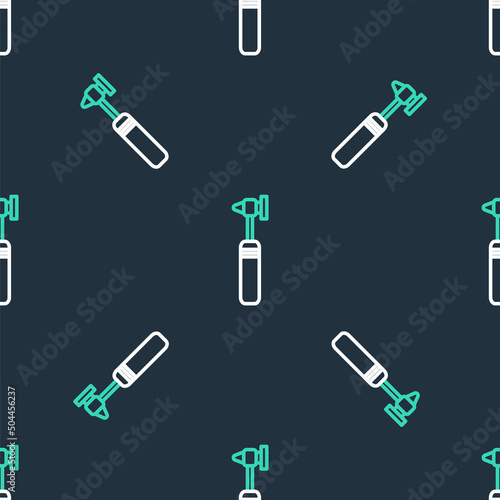 Line Medical otoscope tool icon isolated seamless pattern on black background. Medical instrument. Vector