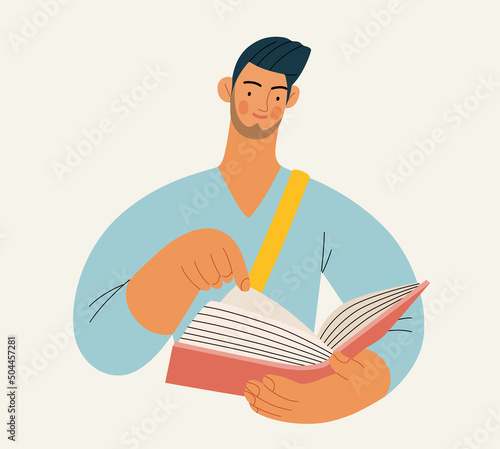 People portrait - Student -Modern flat vector concept illustration of a young male student, half-length portrait, user avatar. Creative landing web page illustartion