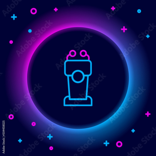 Glowing neon line Stage stand or debate podium rostrum icon isolated on black background. Conference speech tribune. Colorful outline concept. Vector