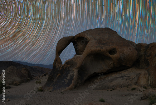 star trails over cyclops arch in Alabama Hills California photo