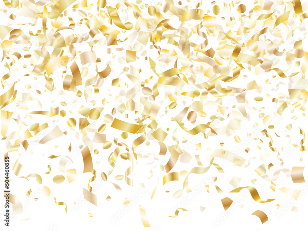 Obraz premium Holiday realistic gold confetti flying on black background.
