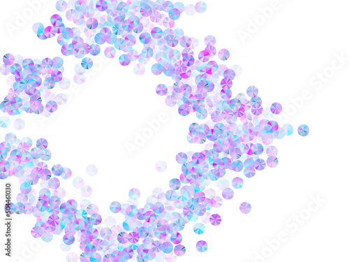 Iridescent beads confetti placer vector background. Bright lustering tinsel particles party decoration top view. Birthday confetti scatter glowing pattern.