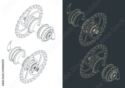 Bicycle rear hub isometric blueprints