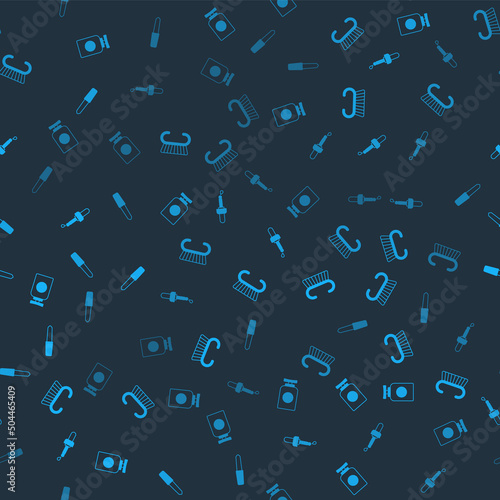 Set Tube of hand cream, Pedicure brush or grater, Pipette with oil and Nail file on seamless pattern. Vector