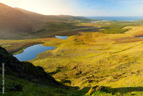 Conor Pass, one of the highest Irish mountain passes served by an asphalted road, located on the south-western end of the Dingle Peninsula, Ireland