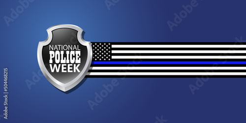 National Police Week in May. Celebrated annual in United States. In honor of the police hero. Police badge and patriotic elements. Officers Memorial Day. Poster, card, banner. EPS10 vector.