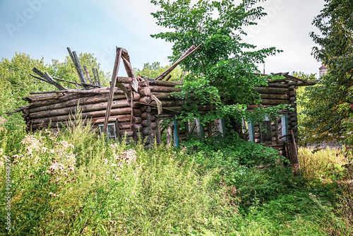 destroyed houses in an abandoned village