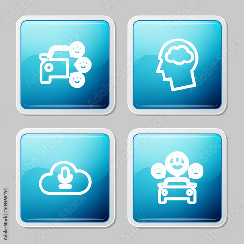 Set line Car sharing, Head silhouette with cloud, Music streaming service and icon. Vector