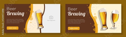 Beer brewing company online banner template set, craft beer brewery advertisement, horizontal ad, alcohol drink glasses campaign webpage, hop, wheat drinks flyer, creative brochure, isolated