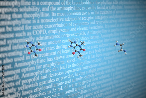 Molecular model of aminophylline, 3D rendering photo