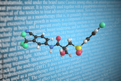 Bicalutamide scientific molecular model, 3D rendering photo