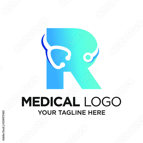 Letter R Stethoscope Logo Design Template Inspiration, Vector Illustration.