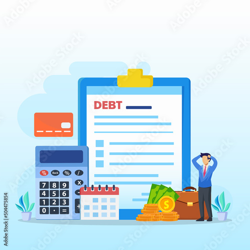 Credit card debt concept, Frustrated businessman having financial problems, debts and loans.