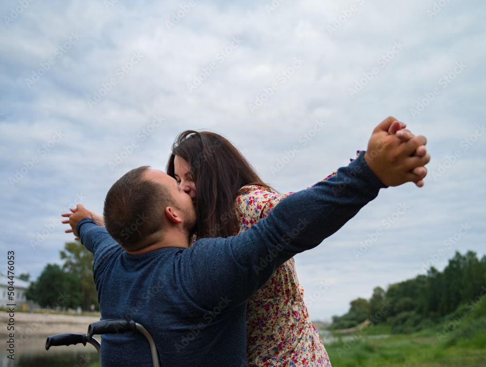 Kiss Disabled Man on wheelchair kiss girlfriend Stock Photo Adobe Stock