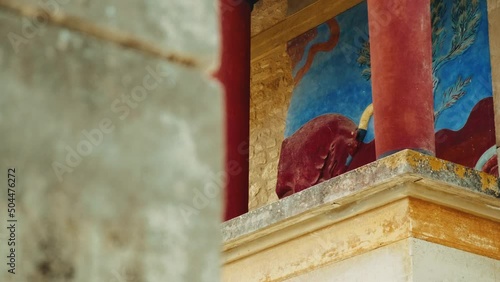 Detail of ancient ruins of Minoan palace of Knossos, Crete, Greece 