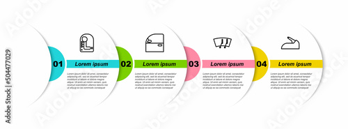 Set line Gear shifter, Car door, Windscreen wiper and handbrake. Business infographic template. Vector