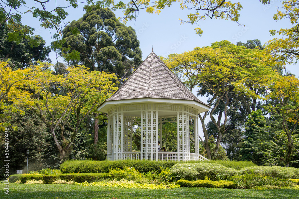 Gazebo or white bandstand at Singapore Botanic Gardens Stock Photo ...