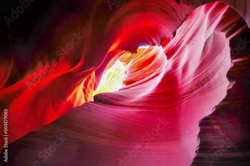 Lower Antelope Canyon colors of sunlight reflecting off the red and orange sandstone in Page, Arizona.