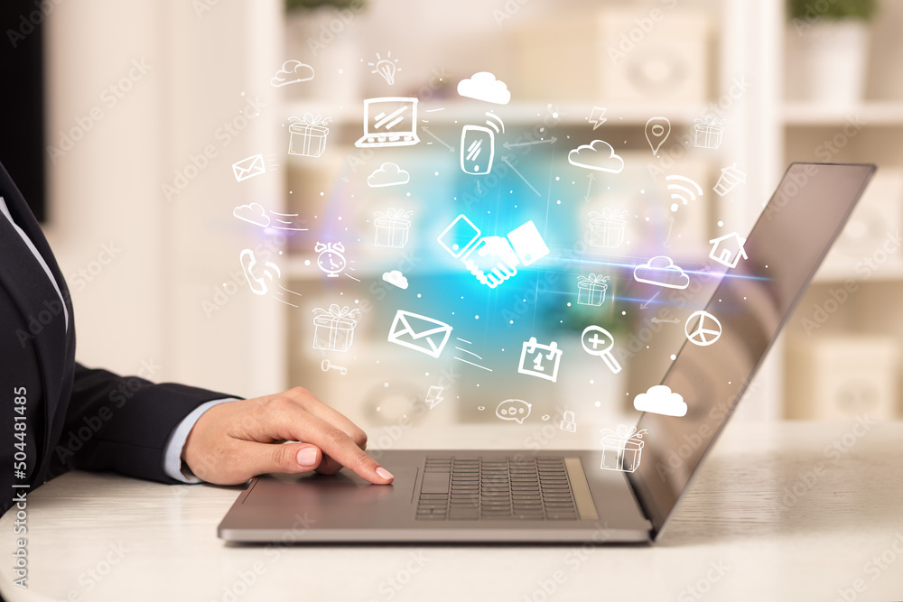 Businessman working on laptop with new business concept Businessman working on laptop with new business concept