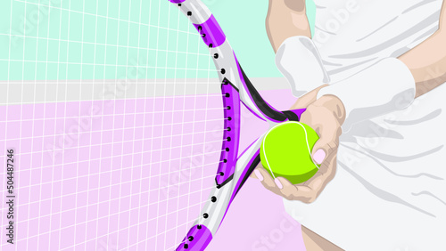 una mujer esta a punto de anotar el punto mas importante de su vida jugando tenis en un día maravillosamente bello, en una cancha hermosamente pintada de color rosa   photo