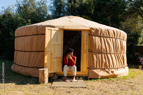morning coffee at yurt