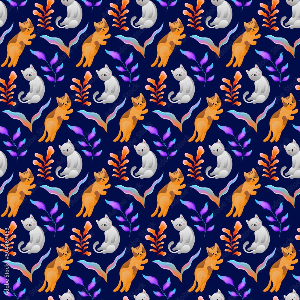 Cute Cat Nature Vector Seamless Pattern Cute Cat Nature Vector Seamless Pattern