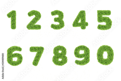 Collection of numbers. Green grass filled the character. Zero to nine, figures. isolated from a white background. Eco symbol collection.