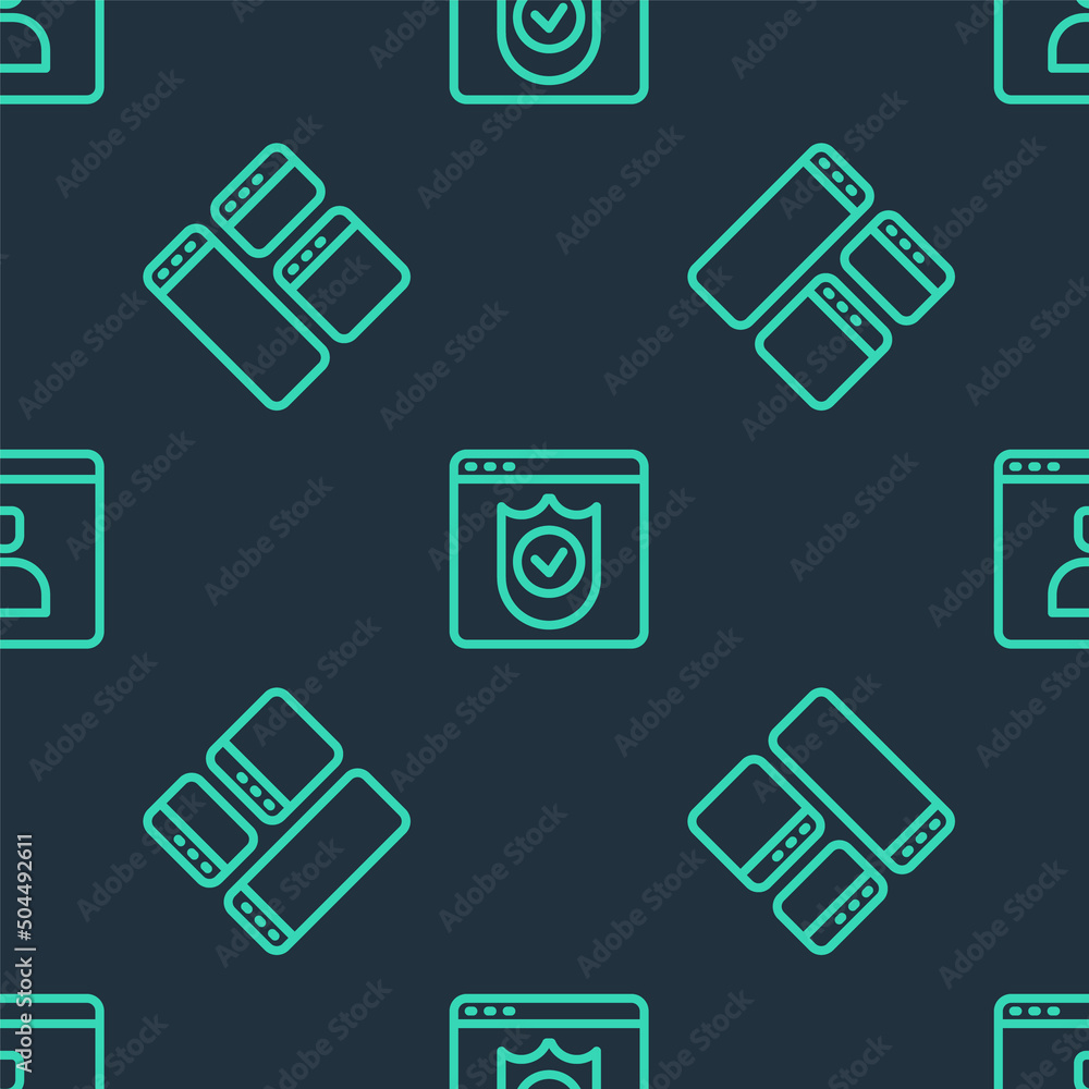 Set line Browser with shield, window and Create account screen on seamless pattern. Vector Set line Browser with shield, window and Create account screen on seamless pattern. Vector