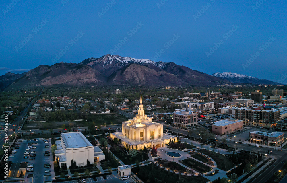 Ogden Utah mormon temple at night