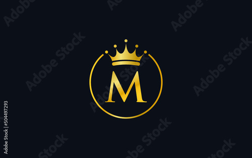 Royal vintage and golden jewel crown vector and gold crown logo and symbol with the letter M