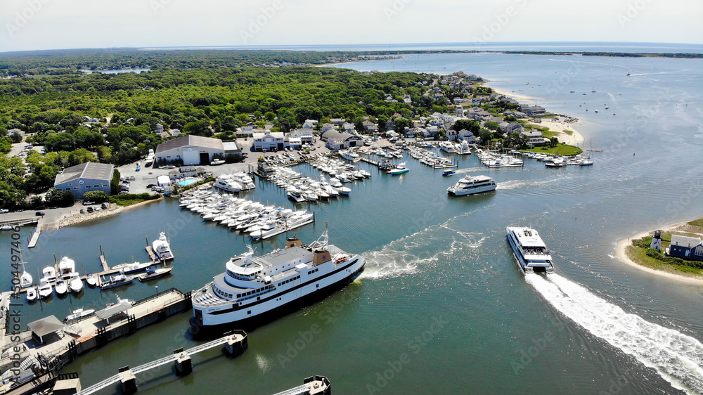 Fototapeta premium Hyannis Harbor with Island Ferry at Barnstable, Cape Cod
