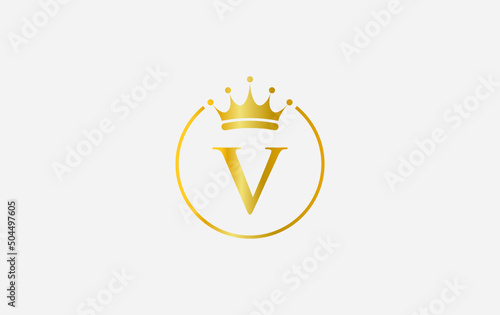 Royal vintage and golden jewel crown vector and gold crown logo and symbol with the letter V